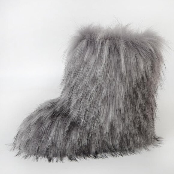 ⚡Women Light Gray Faux Fur Winter Warm Knee High Flat Heel Fluffy Snow Fur Boot - Picture 2 of 7